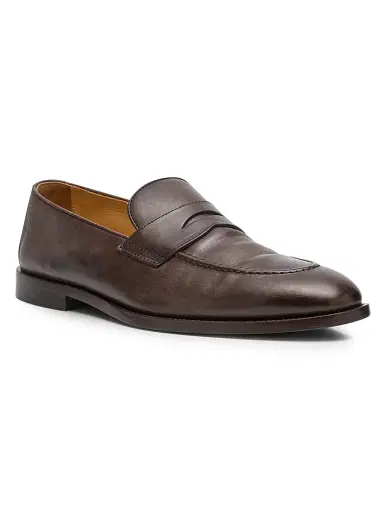 Brunello Cucinelli Men's Leather Penny Loafers - Brown - Size 8 | Thumbnail 3