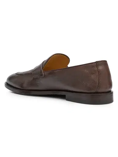 Brunello Cucinelli Men's Leather Penny Loafers - Brown - Size 8 | Thumbnail 4