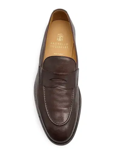 Brunello Cucinelli Men's Leather Penny Loafers - Brown - Size 8 | Thumbnail 5