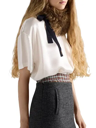 Prada Women's Short Sleeved Satin Top - White | Thumbnail 3 Prada Women's Short Sleeved Satin Top - White | Thumbnail 3