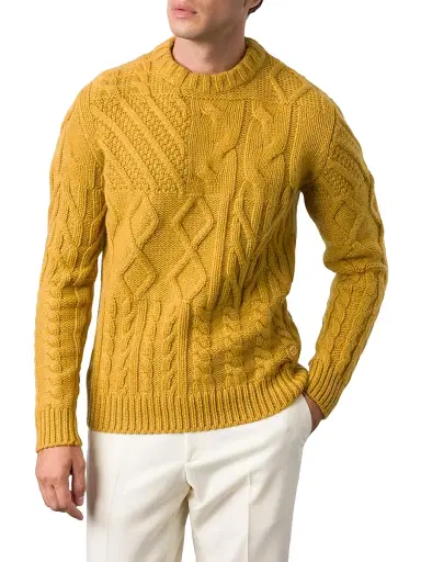 Stefano Ricci Men's Refined Crew Neck Sweater - Yellow - Size 50 | Thumbnail 4 Stefano Ricci Men's Refined Crew Neck Sweater - Yellow - Size 50 | Thumbnail 4