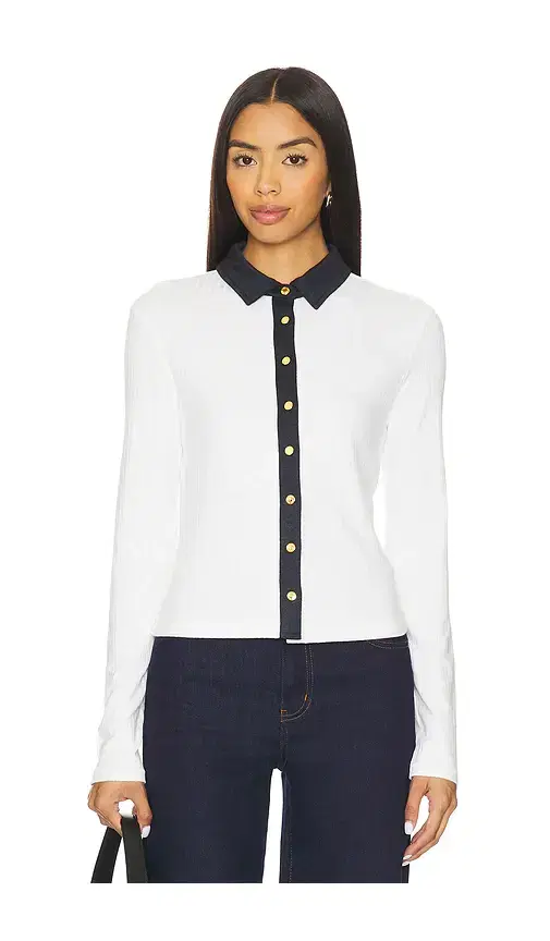 Rag & Bone The Knit Contrast Long Sleeve Polo
