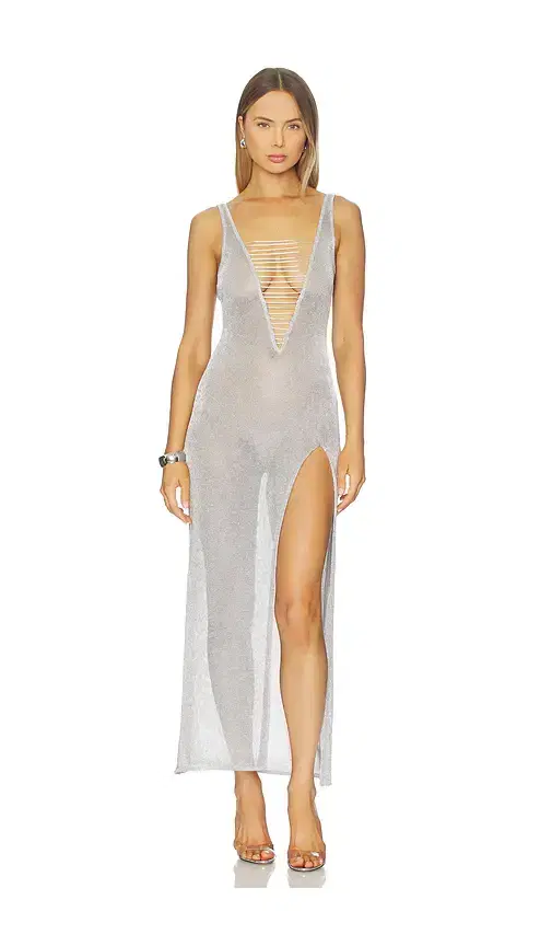Jaded London Lurex Knit Laddered Maxi Dress