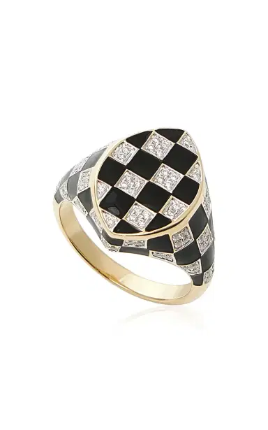 Yvonne Léon 9K Gold Marquise Black Checkered Ring | Thumbnail 3 Yvonne Léon 9K Gold Marquise Black Checkered Ring | Thumbnail 3