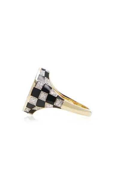 Yvonne Léon 9K Gold Marquise Black Checkered Ring | Thumbnail 4 Yvonne Léon 9K Gold Marquise Black Checkered Ring | Thumbnail 4