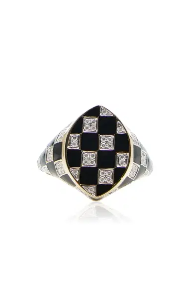 Yvonne Léon 9K Gold Marquise Black Checkered Ring | Thumbnail 6 Yvonne Léon 9K Gold Marquise Black Checkered Ring | Thumbnail 6