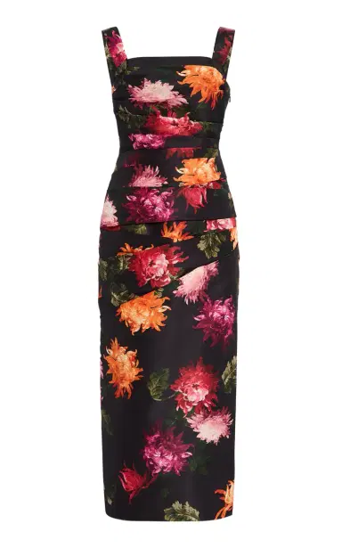 Carolina Herrera Pleated Floral Twill Midi Dress | Thumbnail 7 Carolina Herrera Pleated Floral Twill Midi Dress | Thumbnail 7
