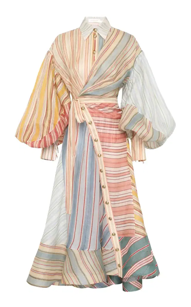Rebellion Striped Linen-Silk Midi Wrap Shirt Dress