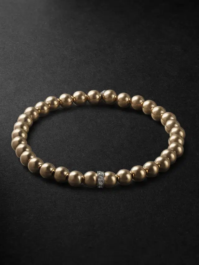 and Silver Diamond Beaded Bracelet - Men