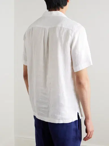 Frescobol Carioca Alves Camp-Collar Embroidered Linen Shirt - Men | Thumbnail 3