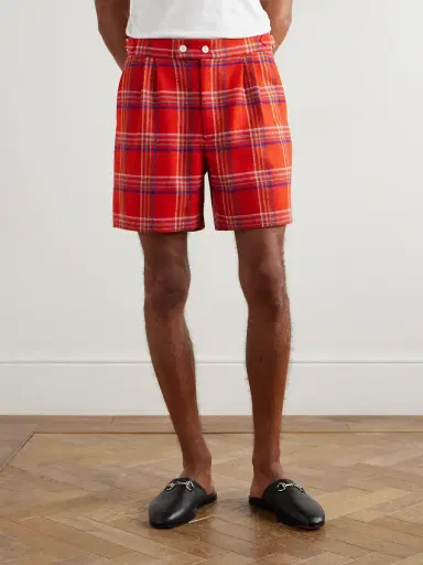 BODE Gable Straight-Leg Pleated Checked Wool Shorts - Men | Thumbnail 3