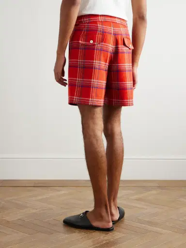 BODE Gable Straight-Leg Pleated Checked Wool Shorts - Men | Thumbnail 4