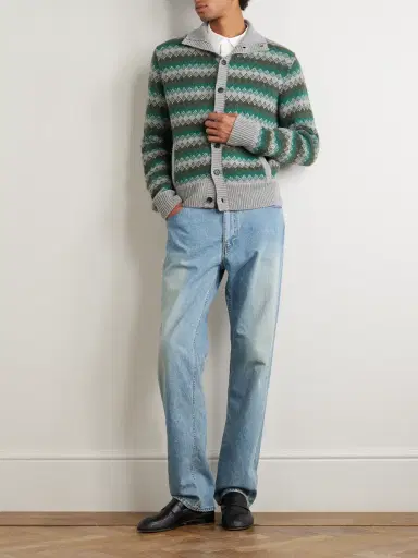 Auralee Jacquard-Knit Cashmere and Wool-Blend Cardigan - Men | Thumbnail 2