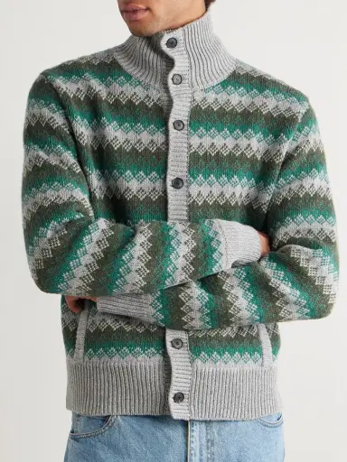 Auralee Jacquard-Knit Cashmere and Wool-Blend Cardigan - Men | Thumbnail 3