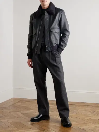 MR P. Shearling-Trimmed Full-Grain Leather Blouson Jacket - Men | Thumbnail 2