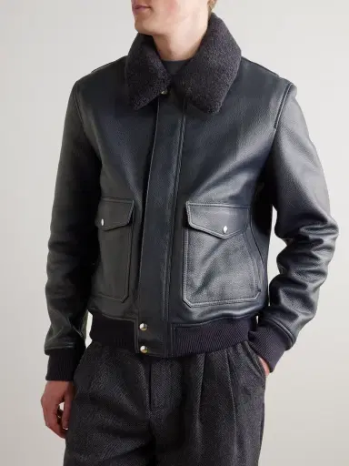 MR P. Shearling-Trimmed Full-Grain Leather Blouson Jacket - Men | Thumbnail 3