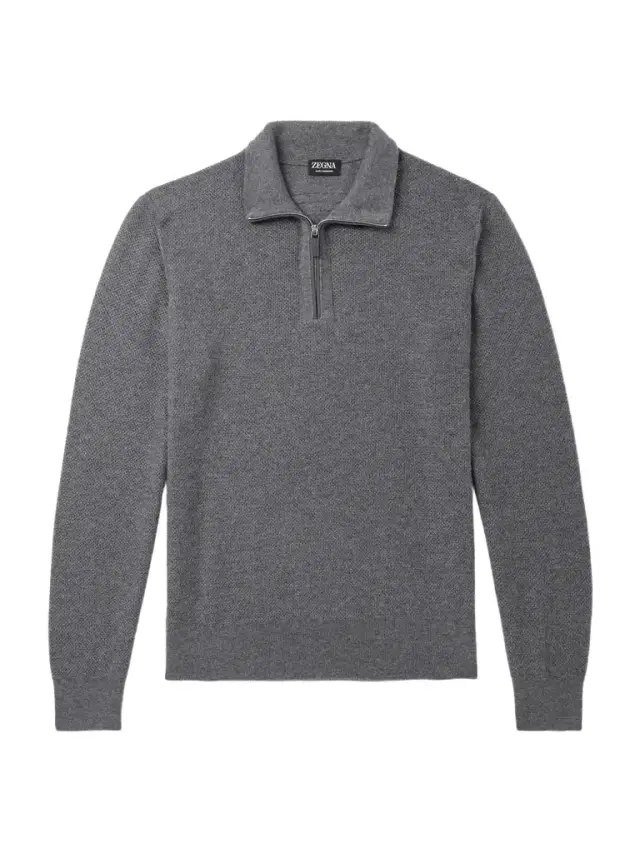 Leather-Trimmed Oasi Cashmere Half-Zip Sweater - Men