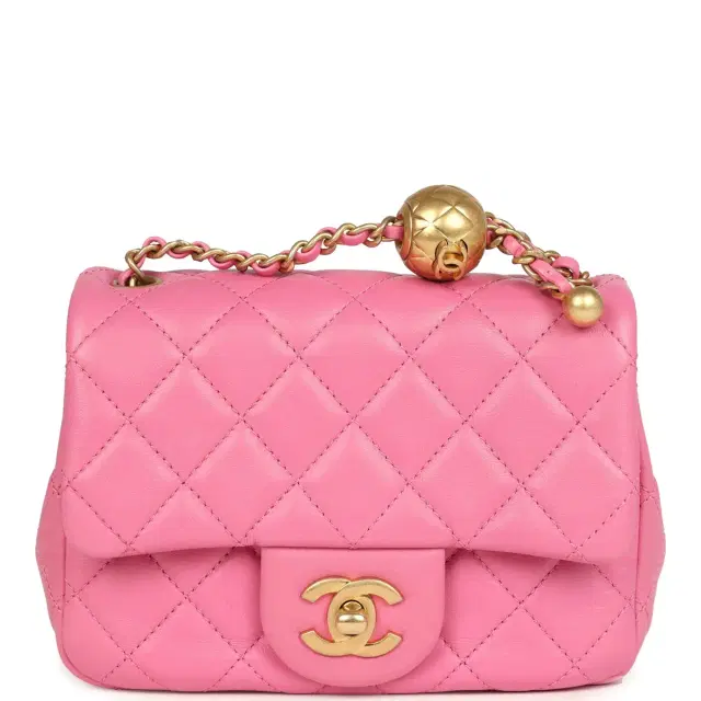 Chanel Chanel Mini Pearl Crush Square Flap Bag Pink Lambskin Brushed Gold Hardware