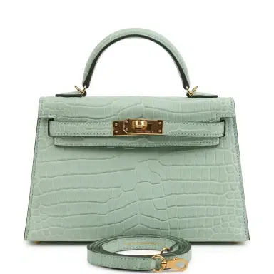 HERMÈS Hermes Kelly Sellier 20 Vert D'Eau Matte Porosus Crocodile Gold Hardware | Thumbnail 1 HERMÈS Hermes Kelly Sellier 20 Vert D'Eau Matte Porosus Crocodile Gold Hardware | Thumbnail 1