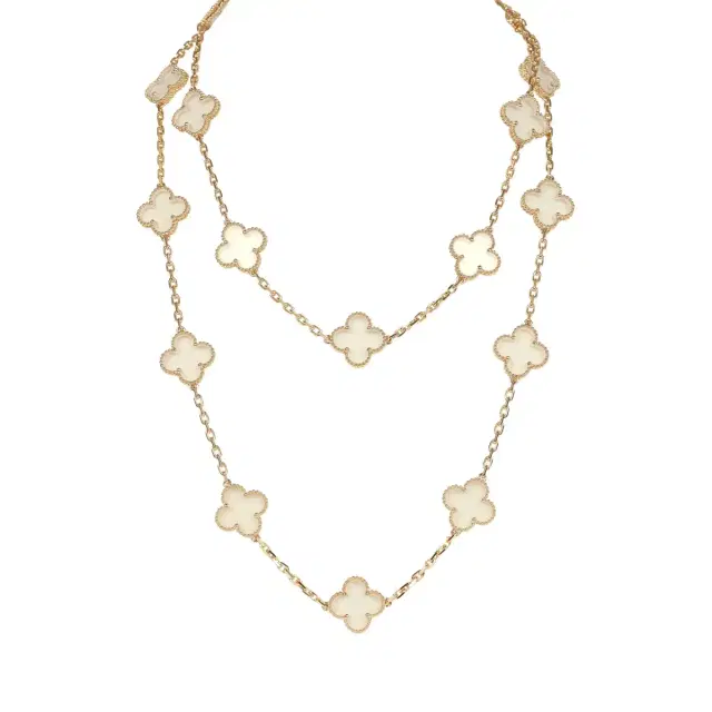 Van Cleef & Arpels Van Cleef & Arpels Vintage Alhambra Clear Rock Candy Crystal 20 Motif Necklace 18K Yellow Gold