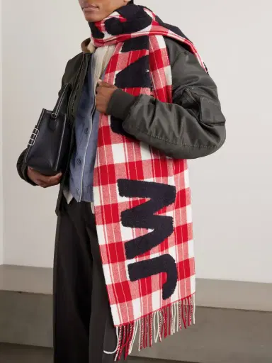 JW Anderson Fringed Appliquéd Checked Wool-blend Scarf | Thumbnail 2