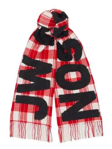 JW Anderson Fringed Appliquéd Checked Wool-blend Scarf | Thumbnail 1