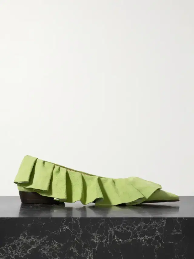Ruffled Suede Ballet Flats