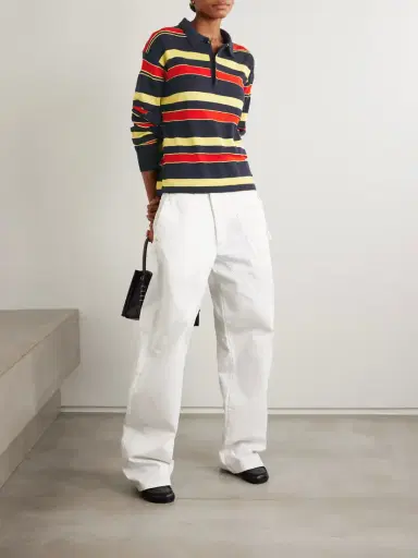JW Anderson Embroidered Striped Cotton And Wool-blend Polo Shirt | Thumbnail 2 JW Anderson Embroidered Striped Cotton And Wool-blend Polo Shirt | Thumbnail 2