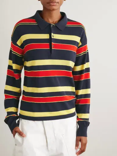 JW Anderson Embroidered Striped Cotton And Wool-blend Polo Shirt | Thumbnail 3 JW Anderson Embroidered Striped Cotton And Wool-blend Polo Shirt | Thumbnail 3