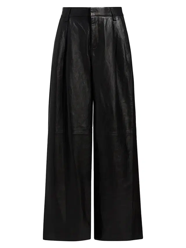 SIMKHAI Women's Kobie Leather Wide-Leg Pants - Black