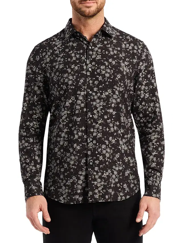 Robert Graham Men's Angola Burnout Plaid Shirt - Black