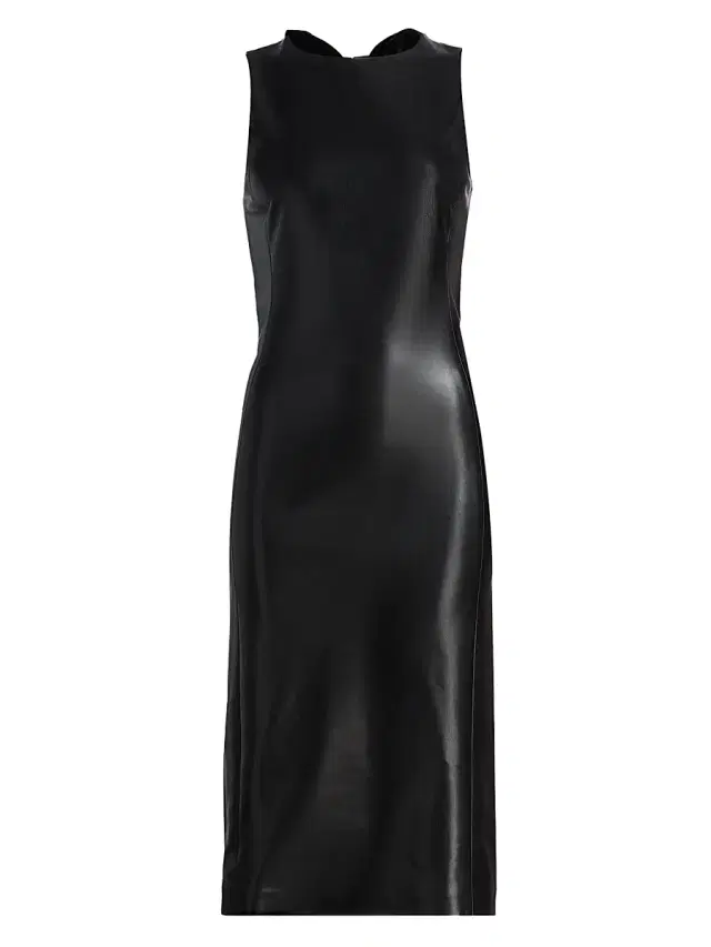 ALICE + OLIVIA Women's Wynell Velvet Bow-Detail Faux-Leather Midi-Dress - Black