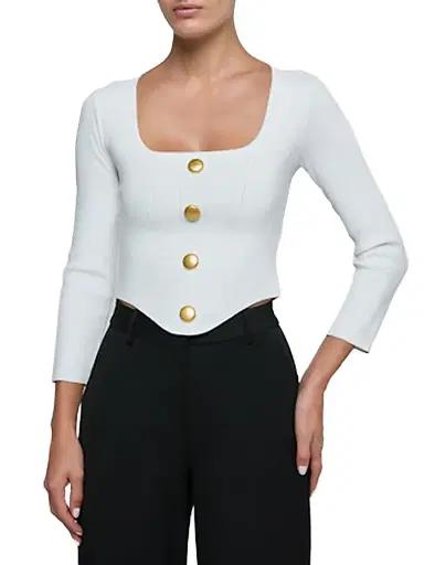 L'AGENCE Women's Sasha Compact Knit Corset Top - Ivory Gold | Thumbnail 3