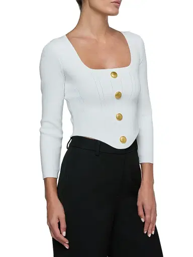 L'AGENCE Women's Sasha Compact Knit Corset Top - Ivory Gold | Thumbnail 4