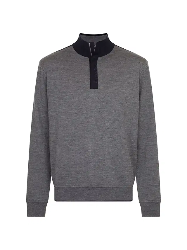 Men's Quarter-Zip Wool Sweater - Dark Grey