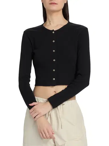 LESET Women's Pointelle-Knit Crop Cardigan - Black - Size XL | Thumbnail 3 LESET Women's Pointelle-Knit Crop Cardigan - Black - Size XL | Thumbnail 3