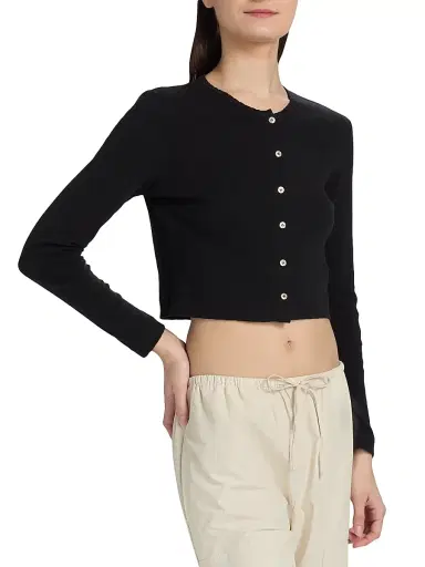 LESET Women's Pointelle-Knit Crop Cardigan - Black - Size XL | Thumbnail 4 LESET Women's Pointelle-Knit Crop Cardigan - Black - Size XL | Thumbnail 4