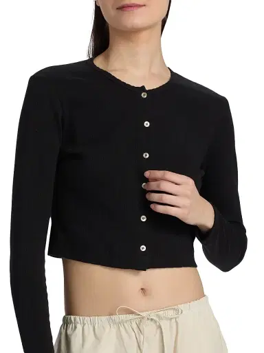 LESET Women's Pointelle-Knit Crop Cardigan - Black - Size XL | Thumbnail 6 LESET Women's Pointelle-Knit Crop Cardigan - Black - Size XL | Thumbnail 6