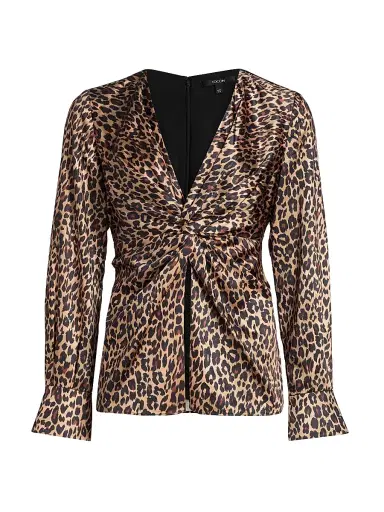 Toccin Women's Lauren Leopard-Print Satin Twist-Front Blouse - Leopard | Thumbnail 1 Toccin Women's Lauren Leopard-Print Satin Twist-Front Blouse - Leopard | Thumbnail 1