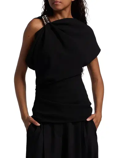 Proenza Schouler Women's Malika Hardware-Detail Asymmetric Double Crepe Top - Black | Thumbnail 3