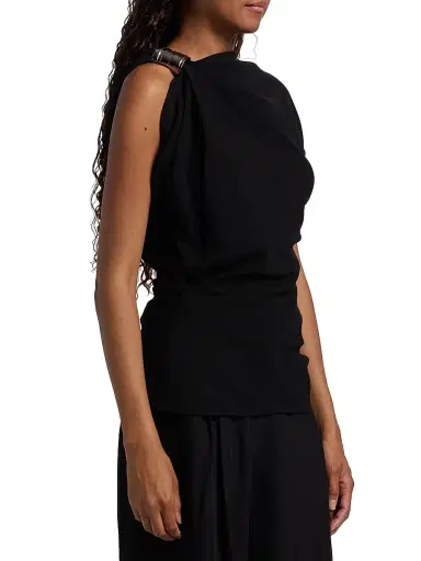 Proenza Schouler Women's Malika Hardware-Detail Asymmetric Double Crepe Top - Black | Thumbnail 4