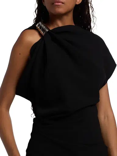 Proenza Schouler Women's Malika Hardware-Detail Asymmetric Double Crepe Top - Black | Thumbnail 6