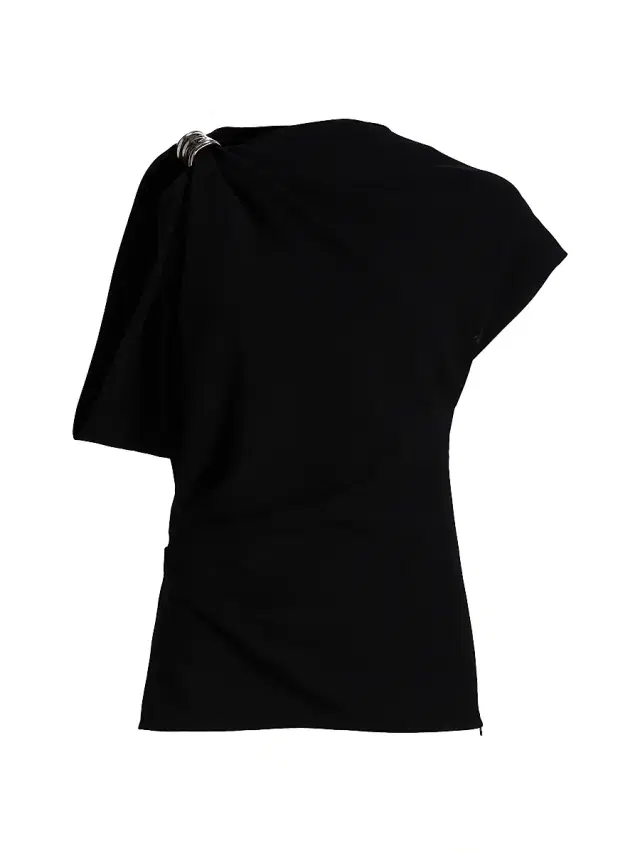 Proenza Schouler Women's Malika Hardware-Detail Asymmetric Double Crepe Top - Black