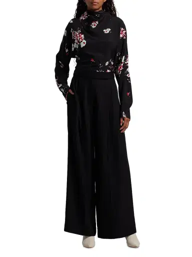 Proenza Schouler Women's Ysabelle Floral Long-Sleeve Top - Black Multi | Thumbnail 2