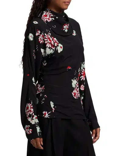 Proenza Schouler Women's Ysabelle Floral Long-Sleeve Top - Black Multi | Thumbnail 4
