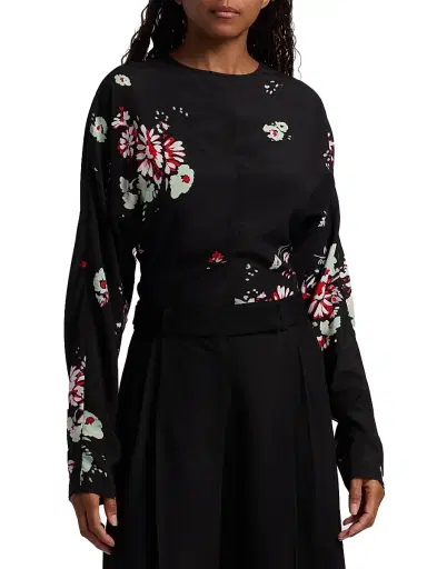 Proenza Schouler Women's Ysabelle Floral Long-Sleeve Top - Black Multi | Thumbnail 6