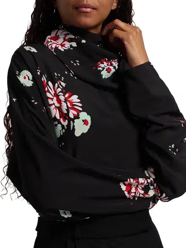 Proenza Schouler Women's Ysabelle Floral Long-Sleeve Top - Black Multi | Thumbnail 7