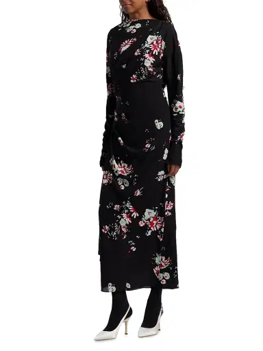 Proenza Schouler Women's Trudie Floral Draped Midi-Dress - Black Multi | Thumbnail 4
