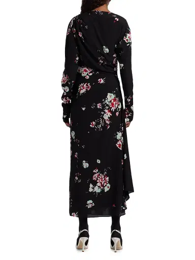 Proenza Schouler Women's Trudie Floral Draped Midi-Dress - Black Multi | Thumbnail 5