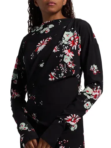 Proenza Schouler Women's Trudie Floral Draped Midi-Dress - Black Multi | Thumbnail 6